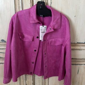 Zara suede like short pink jacket, size XS